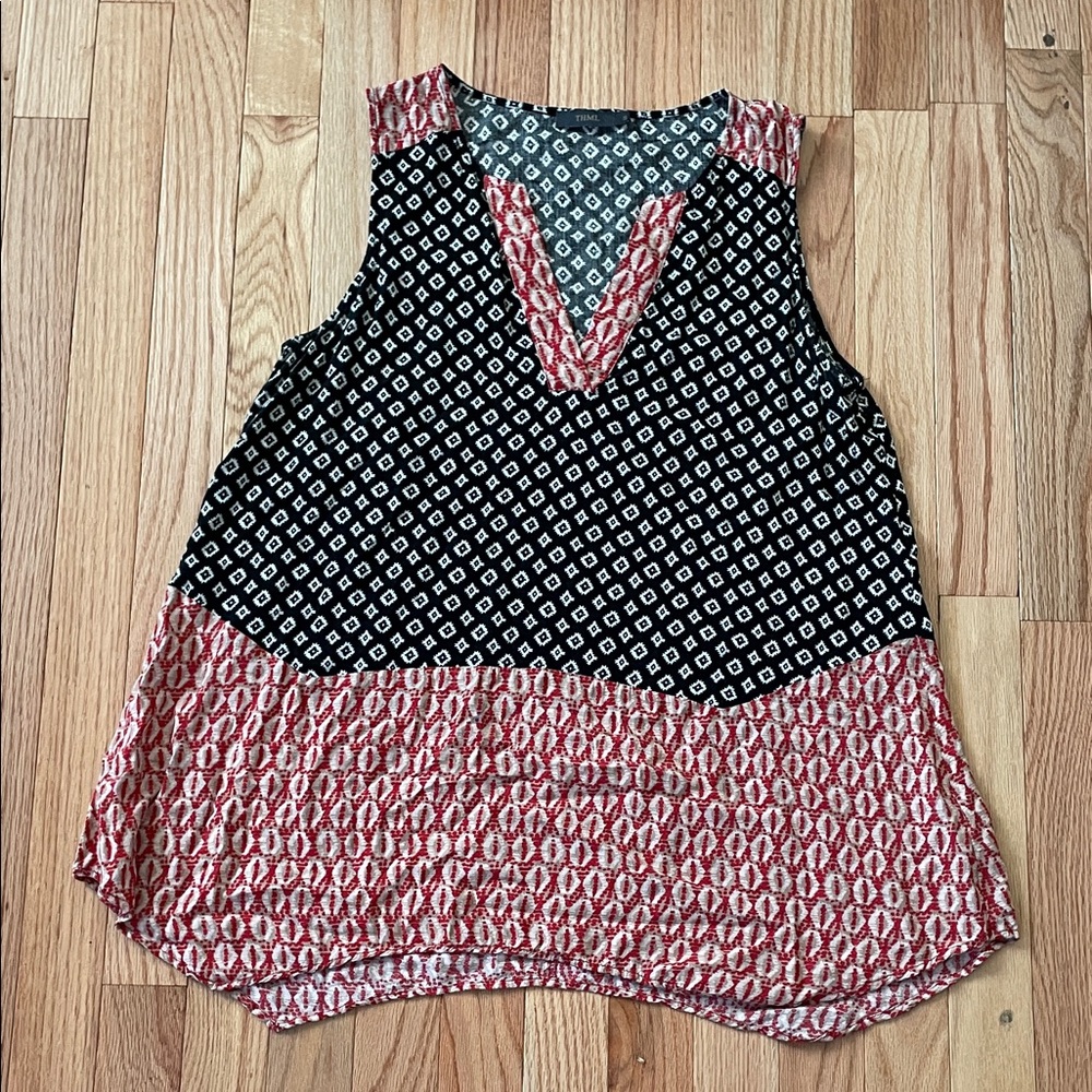 THML Sleeveless Top Womens Small Black Red Geometric Boho Artsy Festival